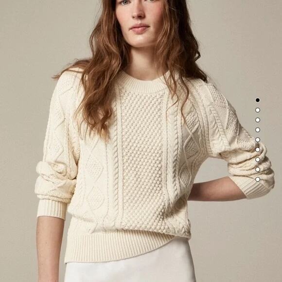 J. Crew Cotton Cable Knit Long Sleeve Chunky Knit Sweater Cream Ivory Medium - Picture 1 of 8